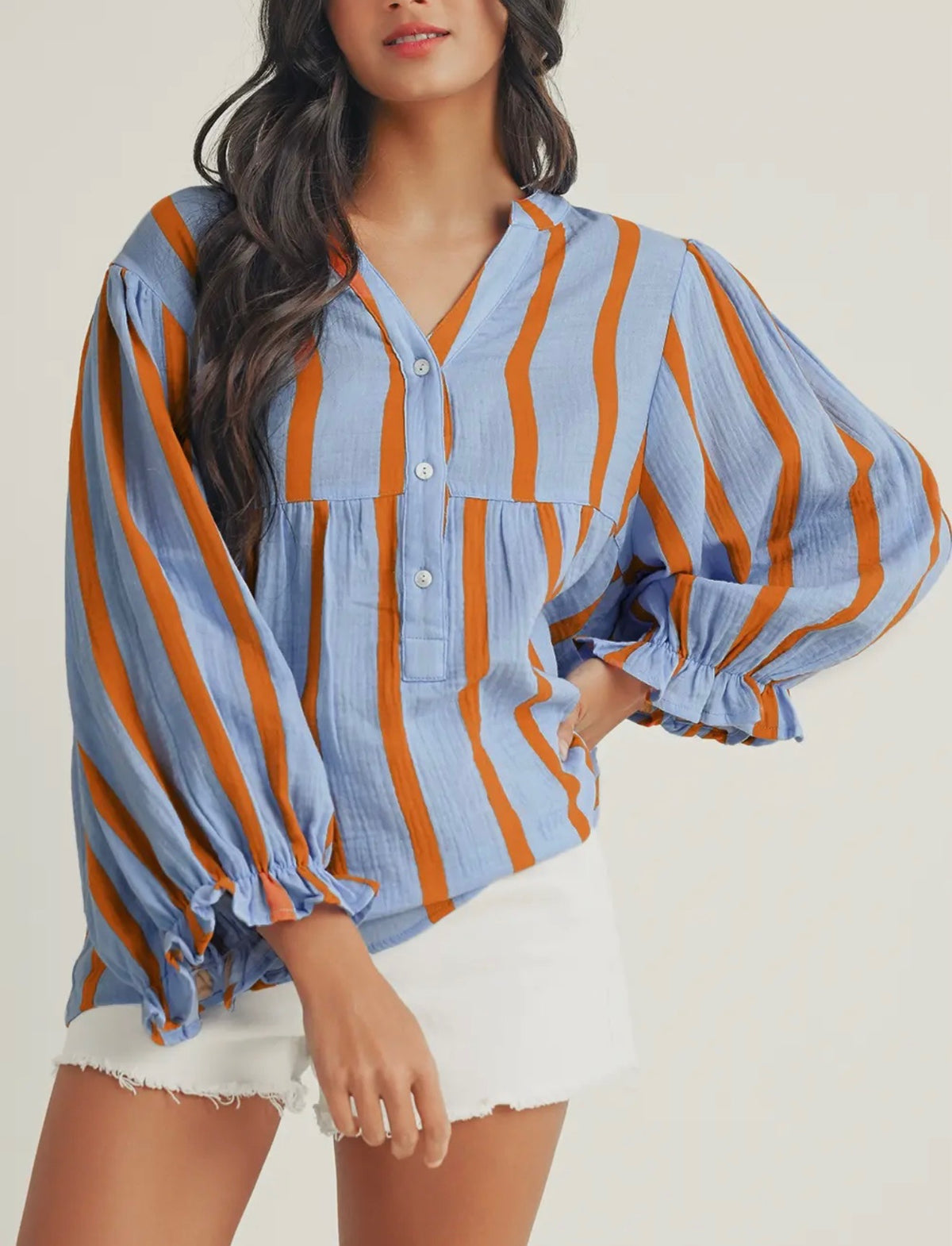 Mia Striped Ruffle Cuff Top