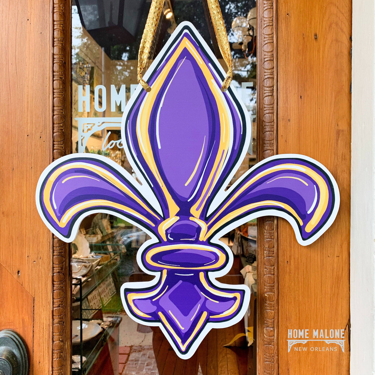Purple & Gold Fleur De Lis Door Hanger