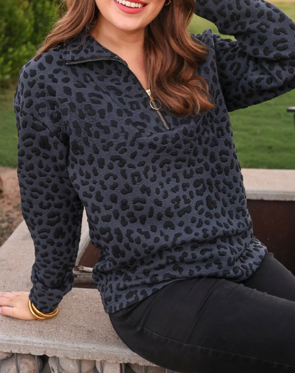 Landyn Leopard Print Half-Zip
