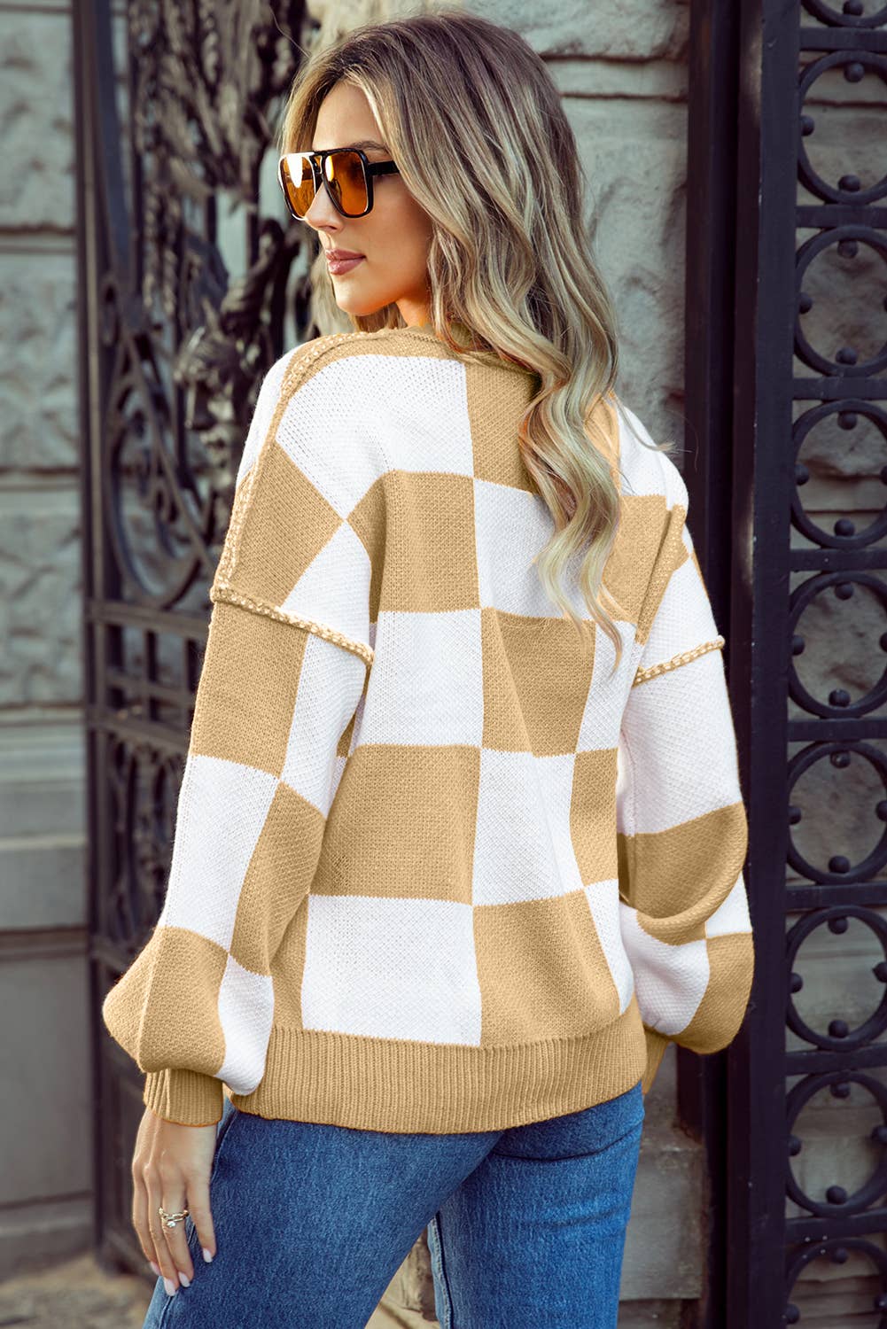 Tauntie Checkered Sleeve Sweater