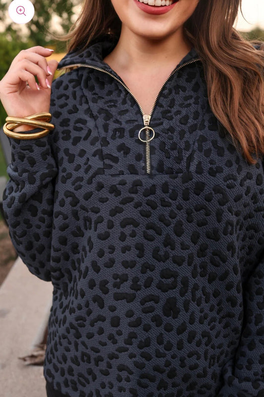 Landyn Leopard Print Half-Zip