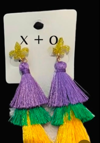 Mardi Gras Pom Earrings