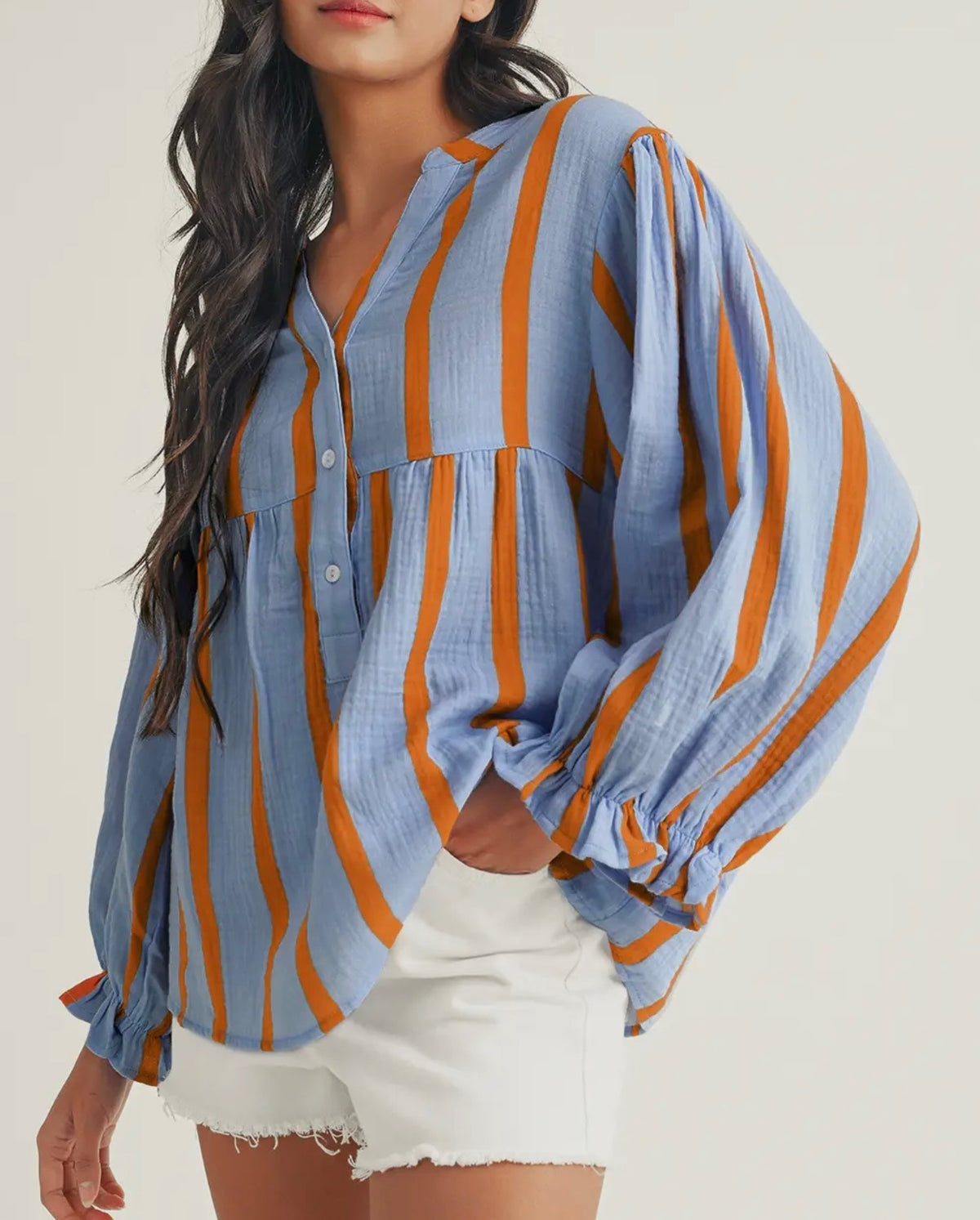 Mia Striped Ruffle Cuff Top