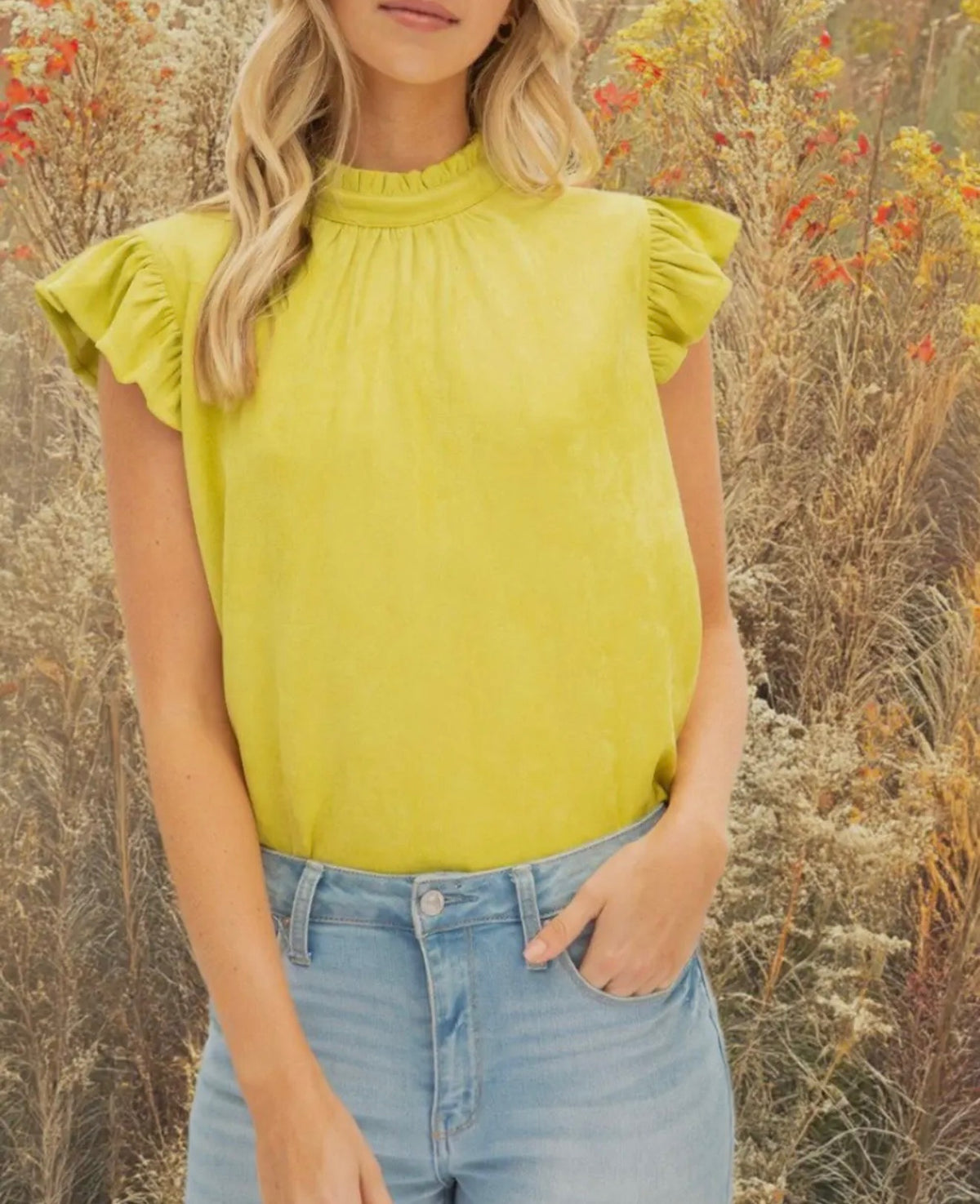 Carrington Suede Ruffle Sleeve Top