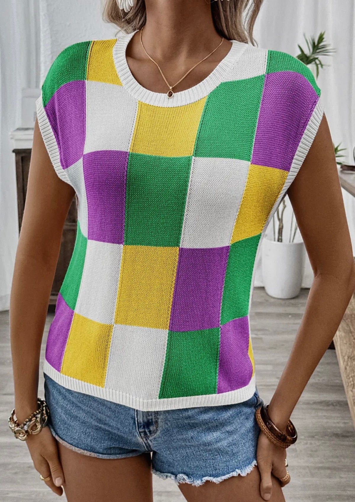 Checkered Mardi Gras Sweater
