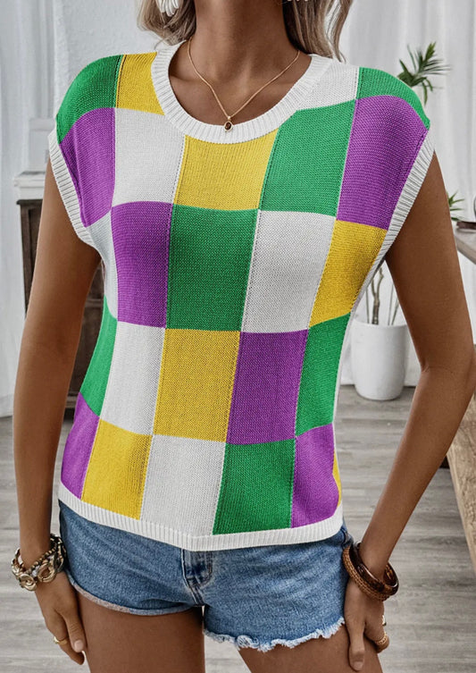Checkered Mardi Gras Sweater