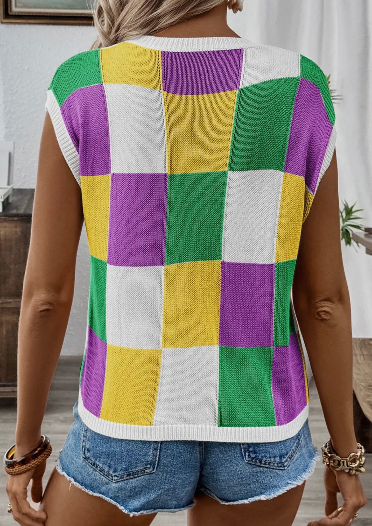 Checkered Mardi Gras Sweater