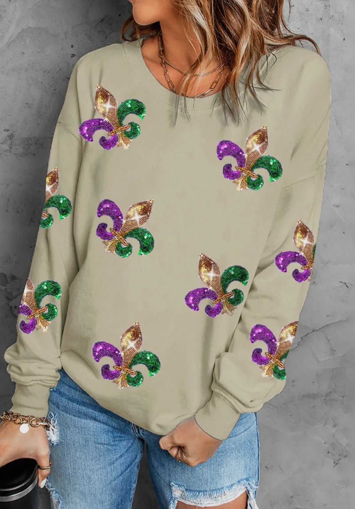 Fleur De Lis Mardi Gras Long Sleeve Top