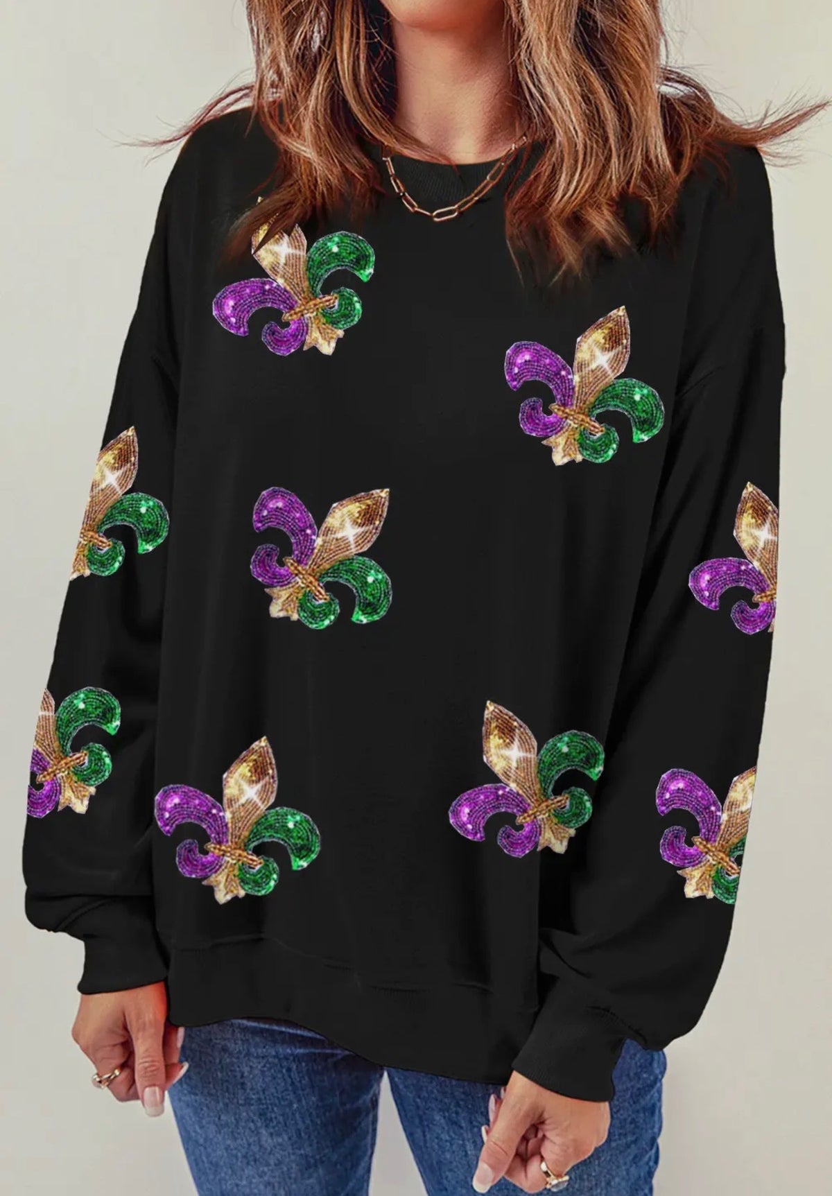 Fleur De Lis Mardi Gras Long Sleeve Top