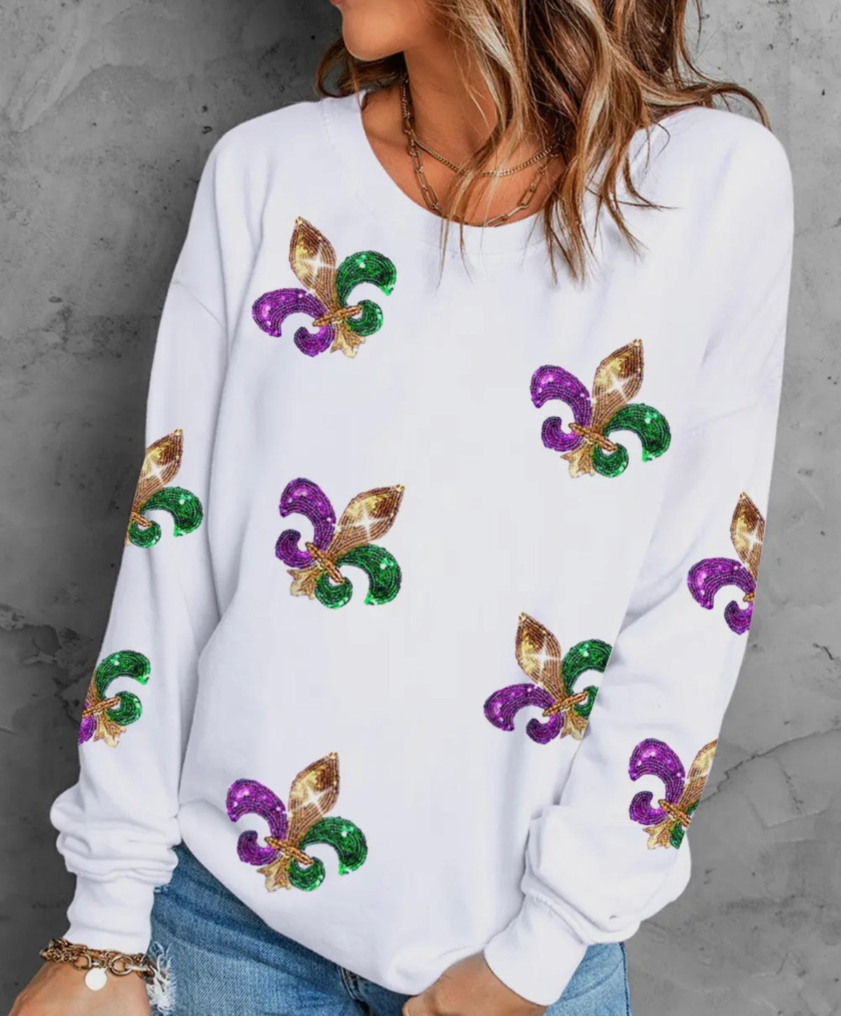Fleur De Lis Mardi Gras Long Sleeve Top