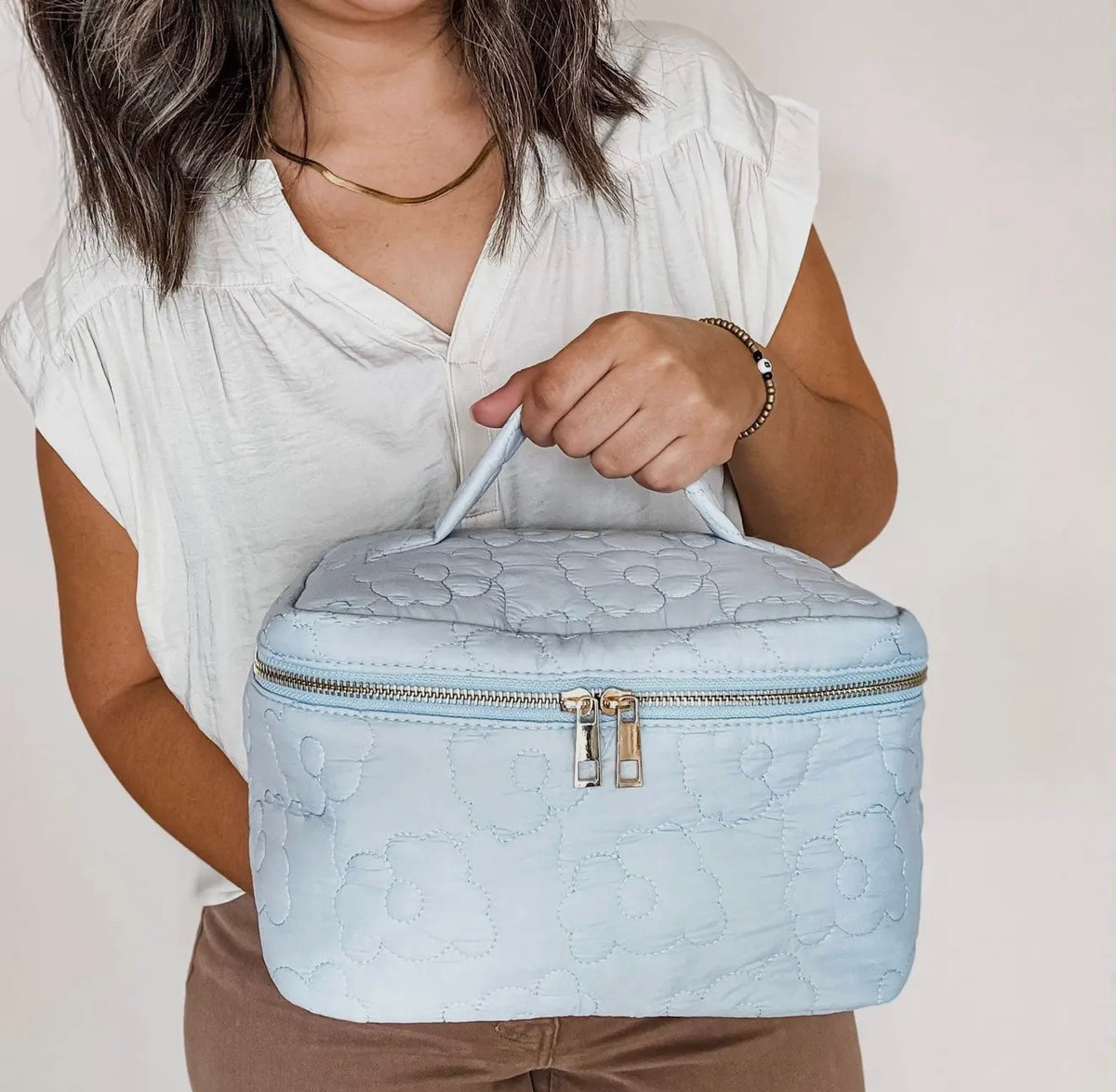 Ice Blue Puff Cosmetic Bag