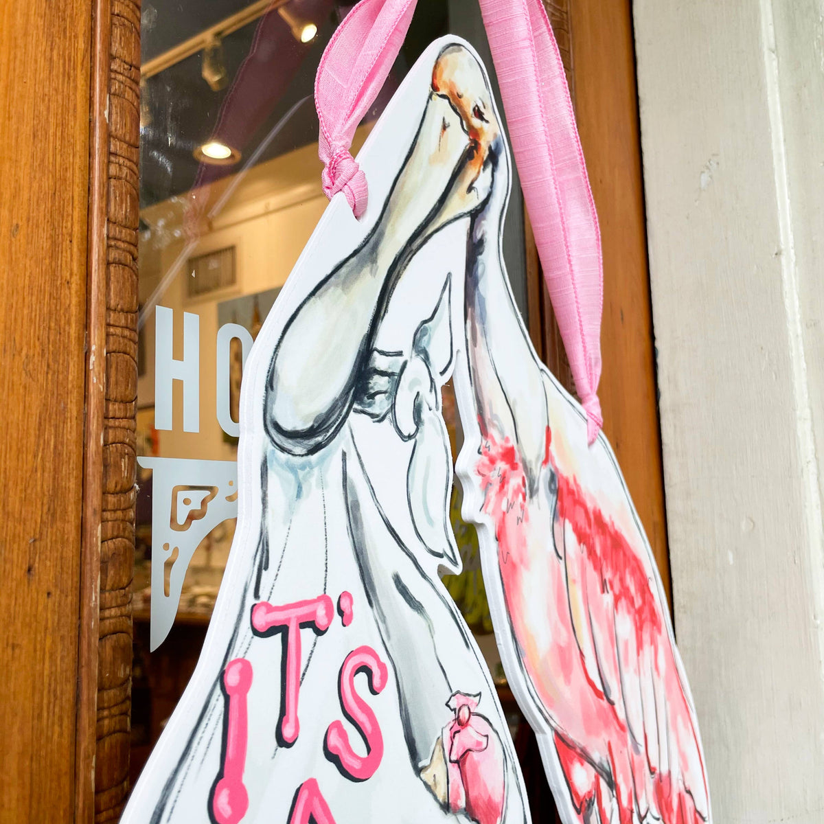 It's A Girl Spoonbill Door Hanger - Southern Baby Welcome